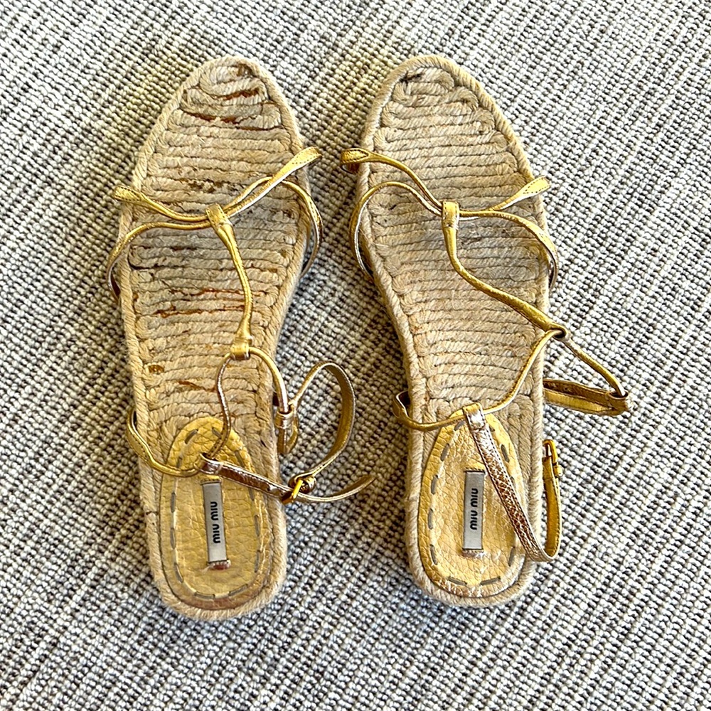 Miu Miu Gold Sandals Size 39 - image 1